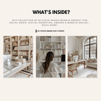 Preview of what's inside the Girl Boss stock image bundle, featuring 65 high-quality images for social media, marketing, and website design.