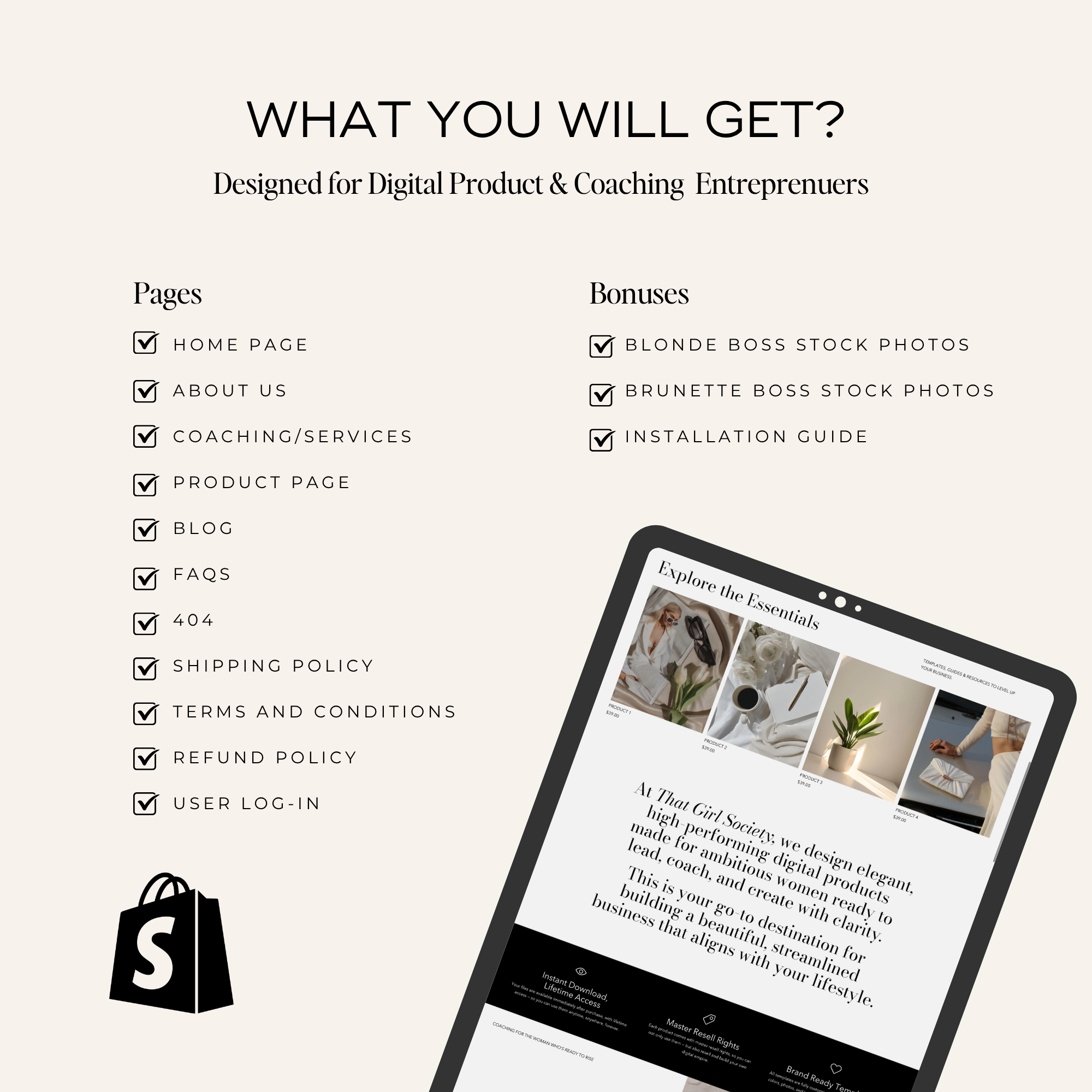 Digital Product Shopify Website Template - Elevate Her Agency