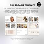 Customisable UGC Portfolio Template: Editable in Canva, featuring 9 pages with sections for about, work samples, services, and pricing.