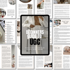 UGC Playbook for Beginners e-book displayed on a tablet with a modern layout, surrounded by pages showcasing tips, strategies, and a 30-day success plan.