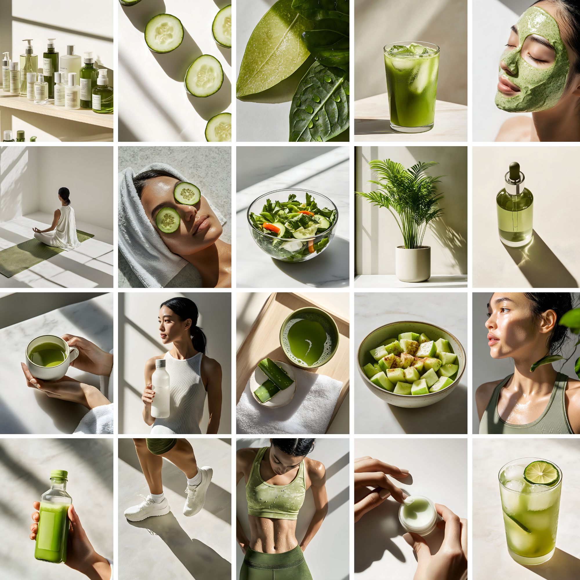 Health Wellness Stock Images for Your Brand featuring a 20-photo grid of wellness items like green juice, skincare, yoga, and fresh produce.