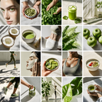 Health Wellness Stock Images for Your Brand with a 20-photo collage of green foods, fitness, skincare, and natural lifestyle visuals.