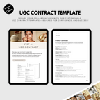 UGC Starter Kit featuring a customizable UGC contract template displayed on tablets. Includes professional contract details for creators.