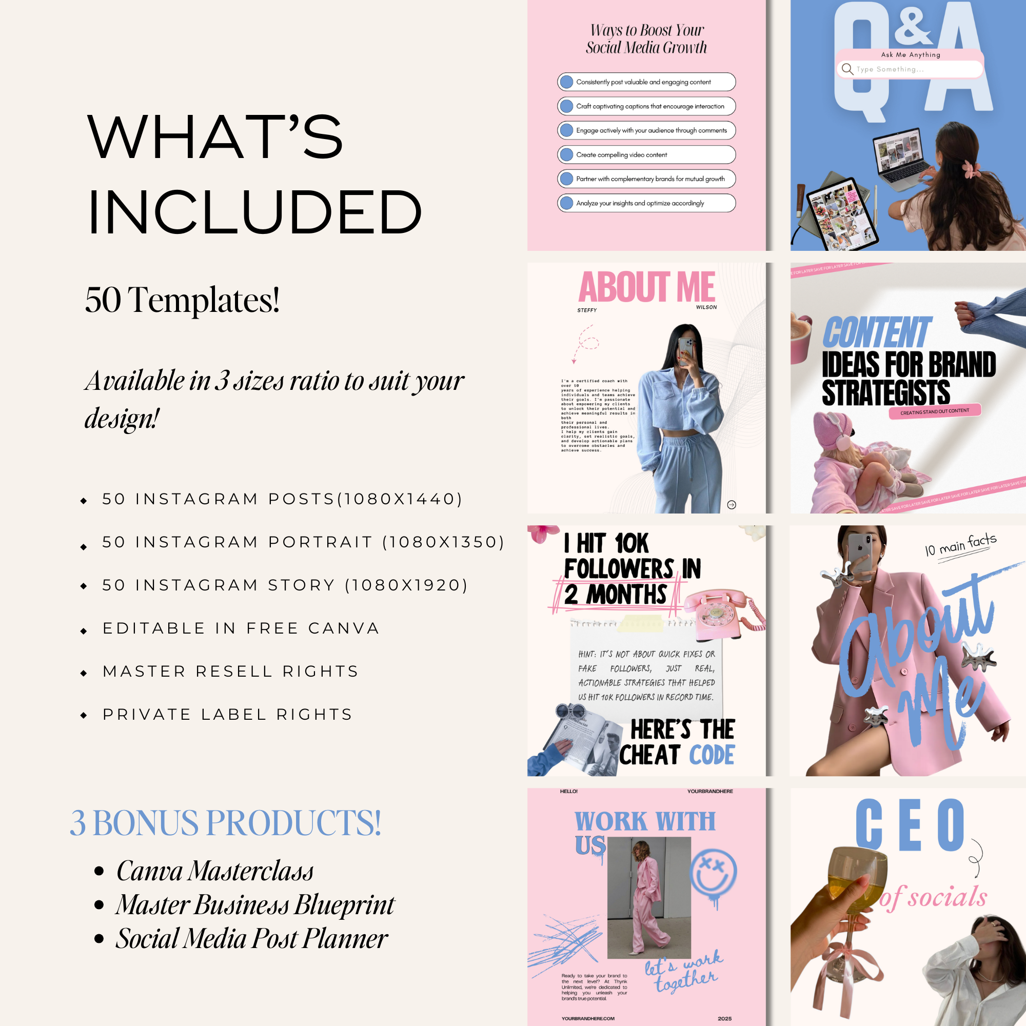 50 Social Media Manager Instagram Canva Templates