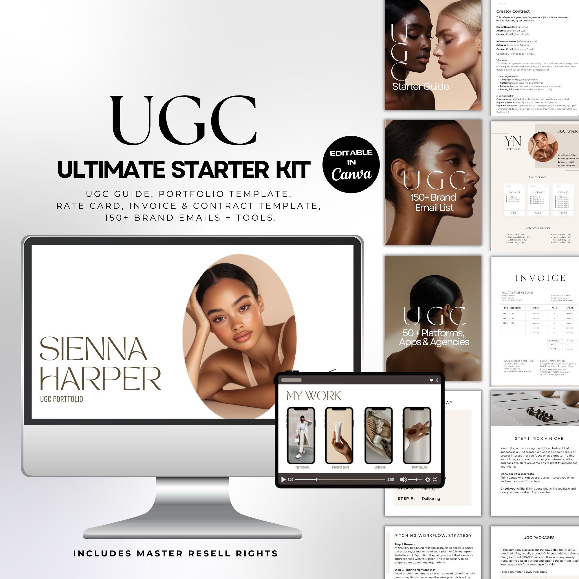 UGC Starter Kit for beginners, including guide, contract template, and portfolio template.